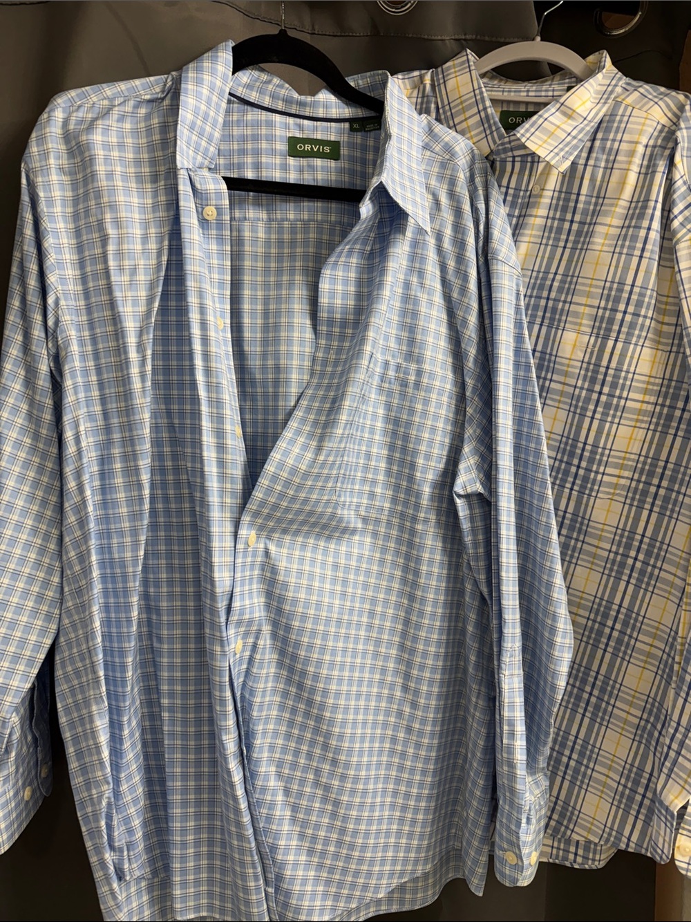 Two Orvis Men’s Light Blue and White Plaid Button-Down Shirt